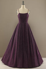 charming a line purple prom dress with split front