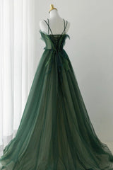 Green Tulle Long A-Line Prom Dress, Green Formal Evening Dress