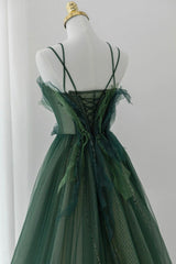 Green Tulle Long A-Line Prom Dress, Green Formal Evening Dress