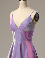 A-Line Long Prom Dress Spaghetti Straps Lilac Evening Dress