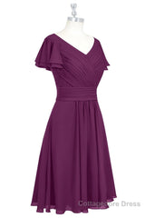 Red Chiffon V-Neck Ruffled A-Line Short Bridesmaid Dress