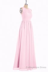 Pink Chiffon Halter Cutout Back A-Line Long Bridesmaid Dress