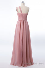 One Shoulder Blush Pink Chiffon A-line Bridesmaid Dress