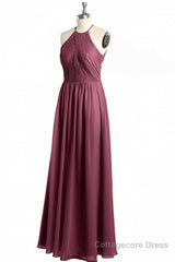 Mauve Chiffon Halter Backless A-Line Long Bridesmaid Dress