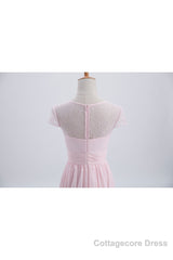 Princess Pink Chiffon and Lace Short Sleeves Bridesmaid Dress