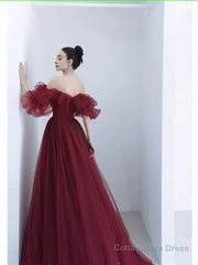 Ball Gown Burgundy Off The Shoulder Prom Dresses Evening Dress