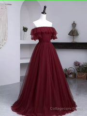 Ball Gown Burgundy Off The Shoulder Prom Dresses Evening Dress