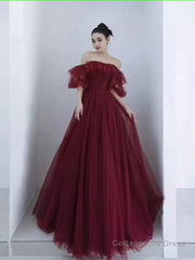 Ball Gown Burgundy Off The Shoulder Prom Dresses Evening Dress