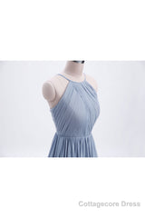 Misty Blue Scoop Chiffon A-line Long Bridesmaid Dress