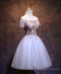 Cute Lace Applique Tulle Short Prom Dress, Homecoming Dress