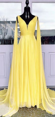 V-neck Chiffon Long Prom Dresses, A-line Prom Dresses