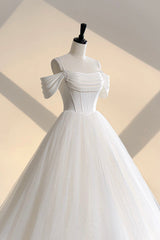 Ivory Tulle Off the Shoulder Formal Gown, Elegant A-Line Wedding Dress