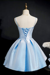 Simple Satin Short Prom Dress, A-Line Blue Party Dress