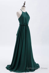 Hunter Green Halter Chiffon A-line Long Bridesmaid Dress