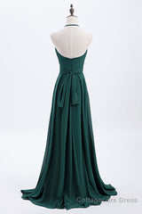 Hunter Green Halter Chiffon A-line Long Bridesmaid Dress