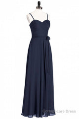 Black Chiffon Sweetheart Spaghetti Straps A-Line Long Bridesmaid Dress