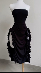 Strapless Midi Length Ruffle Prom Dress Sexy Evening Dress