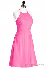 Neon Pink Halter A-Line Short Bridesmaid Dress