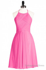 Neon Pink Halter A-Line Short Bridesmaid Dress