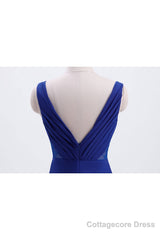 Royal Blue Pleated A-line Chiffon Long Bridesmaid Dress