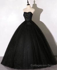 Black Sweetheart Neck Tulle Long Prom Dress, Black Evening Dress