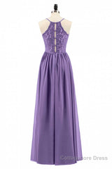 Purple Spaghetti Straps A-Line Long Bridesmaid Dress