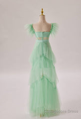 Mint Green Flare Sleeves Ruffles Long Party Dress