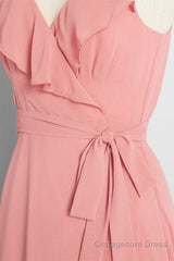 Peach Straps Ruffled High-Low Bridesmaid Dress