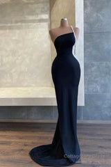 Black One Shoulder Pearl Beadings Mermaid Long Evening Dress