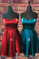 Sweetheart A-Line Satin Red Homecoming Dress