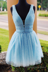 Sparkling Beading Sky Blue Homecoming Dress