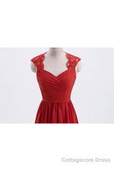 Elegant Red Chiffon Pleated A-line Long Bridesmaid Dress