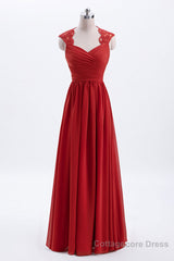 Elegant Red Chiffon Pleated A-line Long Bridesmaid Dress