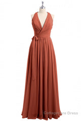 Rust Orange Wrap A-Line Long Dress