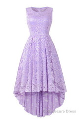 Sleeveless Hi-Low Lace Lavender Party Dress