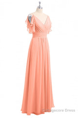 Rust Orange Cold-Shoulder A-Line Long Bridesmaid Dress