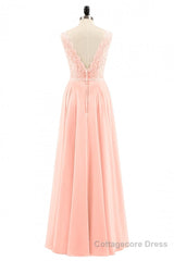 Pearl Pink Backless A-Line Long Bridesmaid Dress