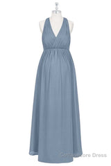 Dusty Blue Halter Backless Maternity Bridesmaid Dress