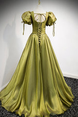 Green V-Neck Long Prom Dresses, A-Line Evening Dresses