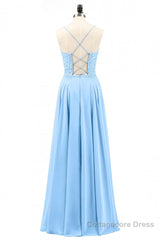 Light Blue Sweetheart Lace-Up A-Line Long Bridesmaid Dress