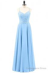 Light Blue Sweetheart Lace-Up A-Line Long Bridesmaid Dress