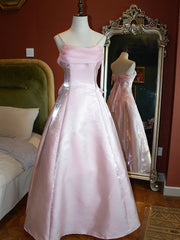 Pink Vintage Shimmering Satin Spaghetti Straps Gown Princess Dress