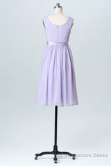 Lavender Crew Neck Tie-Side Short Bridesmaid Dress