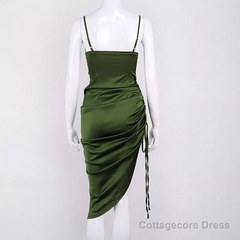 New Satin Green Prom Dress Spaghetti Strap Party Evening Dress