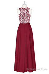 Red Print Sleeveless A-Line Long Bridesmaid Dress