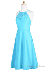 Pool Blue Chiffon Halter Short Bridesmaid Dress