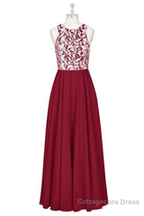 Red Print Sleeveless A-Line Long Bridesmaid Dress