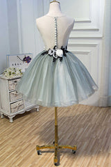 Princess Light Green Flower Sheer Back A-Line Short Party Dress