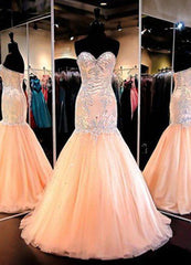 Floor-Length/Long Mermaid/Trumpet Sweetheart Tulle Prom Dresses