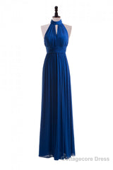 Royal Blue Chiffon Halter Keyhole Long Formal Dress